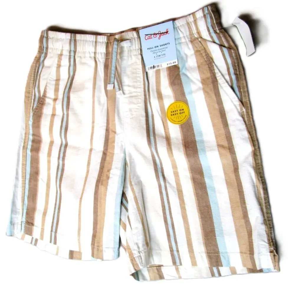 Cat & Jack Boys Pull-On Shorts with Drawstring Earth Tone Stripes Size L 10/12